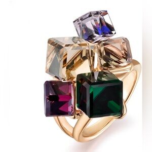 Statement Multi Color Change Crystal 3D Colorful 18k Rose Gold Plated Ring